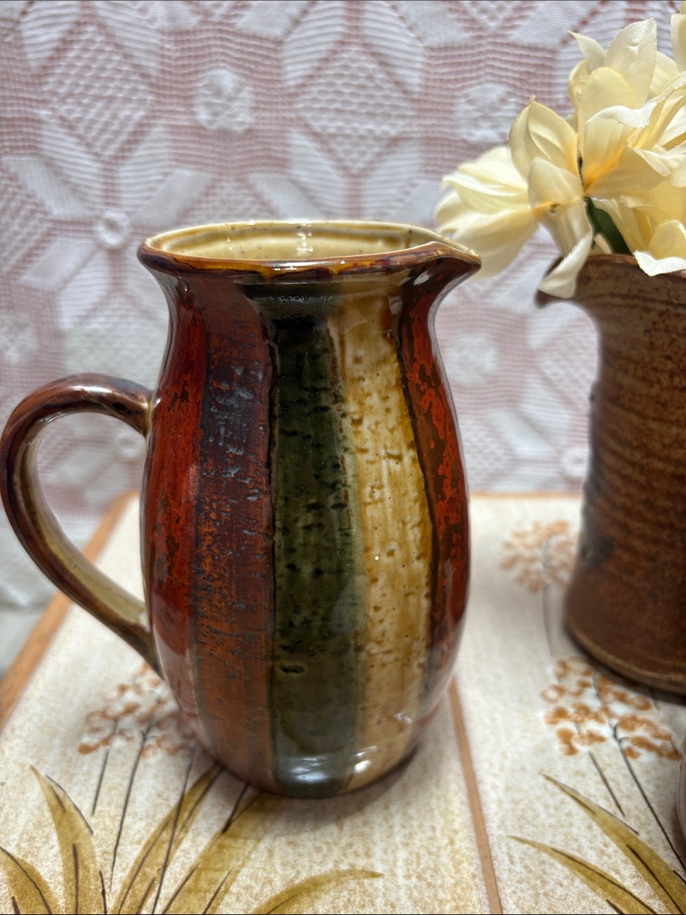 Copper-Tone Ceramic Pitcher Trio - Rustic Brown & Tan - Picture 7 of 16